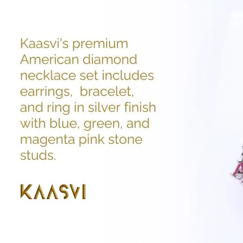 Sparkling American Diamond Jewelleries! Hey Ladies! Visit Kaasvi, the Best shop for all your fashion accessories needs, here you will get premium quality products according to your matching needs. Watch this beautiful American Diamond Jewellery Piece, Designed with Perfection only for you. Visit Kaasvi For More AD Jewellery Collections! For Order 🛒🛍️DM Us or Comment Down 'PRICE' OR 💬Whatsapp- +91 9305657009 [Kaasvi, Kaasvi Jewellery, Kaasvi Varanasi, Jewellery, Jewelry, American diamond ... Ad Necklace, American Diamond Jewellery, American Diamond Necklaces, Diamond Necklace Set, Bracelet Ring, Stone Studs, American Diamond, Jewellery Set, Earrings Wedding