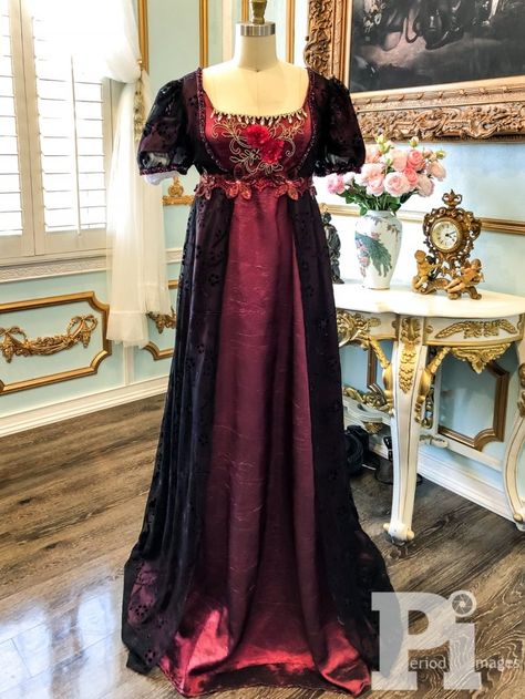 Dark Regency Dress, Black Regency Dress, Red Regency Dress, Regency Vampire, Flimsy Dress, Dark Regency, Witchcore Fashion, Royal Clothes, Regency Gown