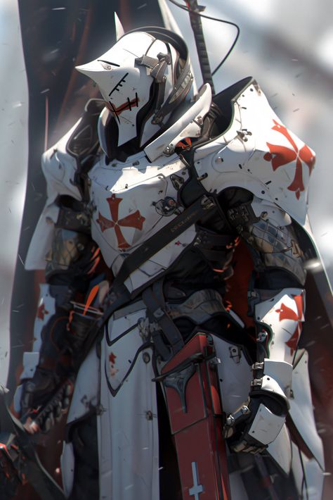 Dark Crusader Art, Knight Mecha Art, Futuristic Medieval Armor, Futuristic Templar Knight, Knight Power Armor, Medieval Sci Fi Concept Art, Medevil Knight Armor, Knight Armor Concept Art, Futuristic Armor Concept Art