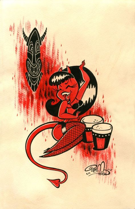 Shawn Dickinson Art : Photo Shawn Dickinson, Arte Pin Up, Rockabilly Art, Devil Girl, Tiki Art, Dope Cartoon Art, Psychobilly, Pin Up Art, Vintage Cartoon