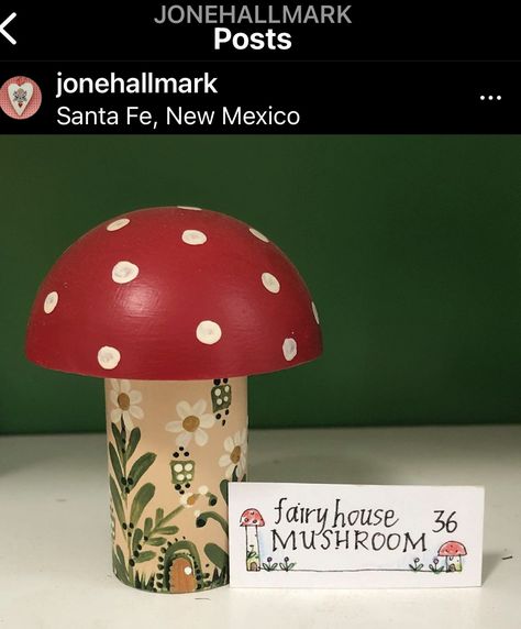 Painted Wood Mushrooms, Painted Wooden Mushrooms, Jone Hallmark, Diy Mushrooms, Wood Mushrooms, Painted Mushrooms, Wooden Mushrooms, Fairy Garden Mushrooms, Mushroom Painting