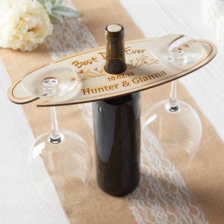 Best Day Ever Personalized Wood Wine and Glass Holder Wine And Glass Holder, Laser Engraved Wedding, Wedding Wine Gift, Wine Glass Candle, Wine And Cheese Party, Art And Craft Shows, Laser Cut Wood Crafts, Laser Engraved Gifts, Wood Personalized