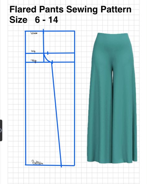 Women Pant Digital Sewing Pattern Draft Flare Trousers Pattern, Baggy Pants Sewing Pattern Free, Wide Leg Pants Pattern Free, Lounge Pants Pattern, Pant Sewing Pattern, Boho Pant, Palazzo Pants Pattern, Pant Sewing, Sewing Pattern For Beginners