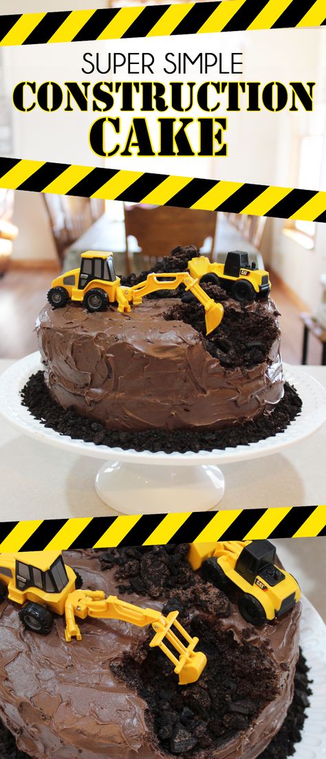 This Construction Themed Birthday Cake is perfect for the heavy equipment operator in your life! (Or 3-yr old obsessed with loaders and back hoes!) This cake is super easy to make but will be a huge hit at the party! Beautiful Chocolate Cake, Dump Truck Cakes, Construction Birthday Cake, Truck Birthday Cakes, Construction Cake, Equipment Operator, Heavy Equipment Operator, Truck Cakes, Construction Trucks