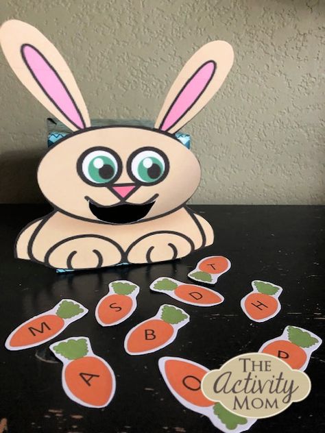 FREE, printable Feed the Bunny Alphabet Game #easter #freeprintable #alphabet #numbers #preschool #totschool #gamesforkids #kidsactivities #kids #toddlers #tissueboxgame Feed The Bunny Free Printable, Easter Large Group Activities Preschool, Feed The Bunny Activity, Rabbit Activities, Sequencing Kindergarten, Bunny Activities, Preschool Easter, Abc Game, Alphabet Game