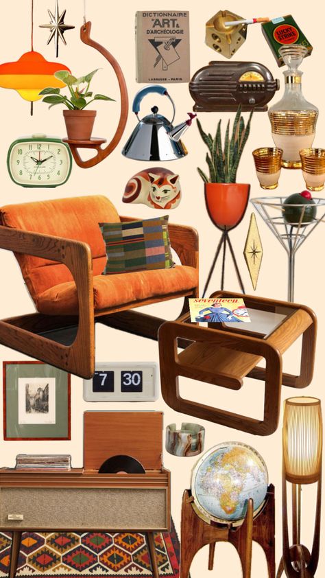 My favorite style #vintageaesthetic #70s #retro #granola #vintage #nature #50s #midcenturymodern #midcentury #orange #brown #yellow #orangeaesthetic #green #40s #wood #decor #livingroom #livingroominspo room 70s Interior Design Retro, Mid Modern Living Room, 50s Living Room, 50s Interior Design, 50s Interior, 70s Interior Design, Thrifted Decor, 70s Interior, Green Interior Design