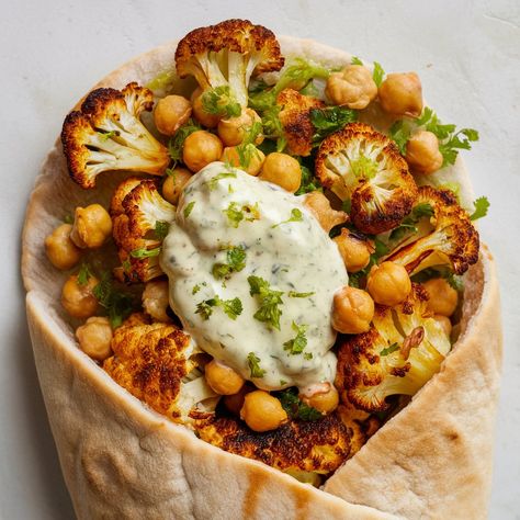 Cauliflower Shawarma, Vegan Shawarma, Chickpea Plant, Cauliflower And Chickpeas, Fit Meals, Sun Dried Tomato Sauce, Cilantro Rice, Lunch Prep, Vegan Cauliflower