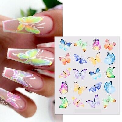 Nail Art Water Decals Stickers Transfers Spring Summer Butterfly Butterflies 145 | eBay Nail Water Decals, Water Nails, Manicure Diy, Fake Nails With Glue, Nail Art Sticker, Line Flower, Color Wave, Geometric Flower, Diy Nail Art