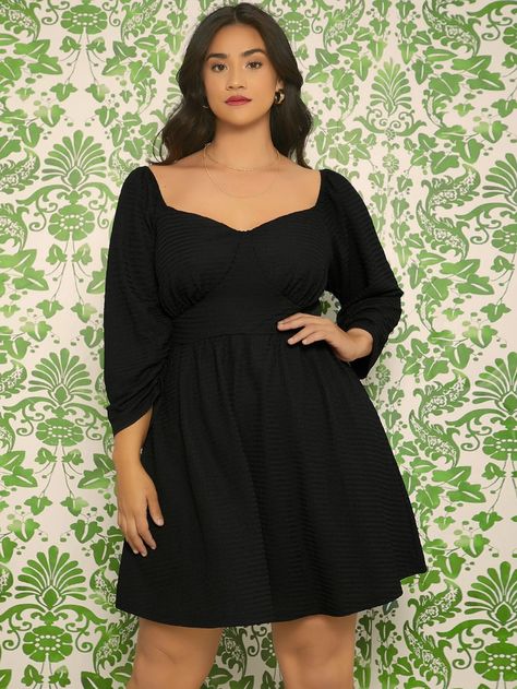 Chubby Style, Black Plus Size Dress, Curvy Outfits, Sweetheart Neck, Shein Style, Plus Size Dress, Dress P, Pretty Dresses, Classy Outfits