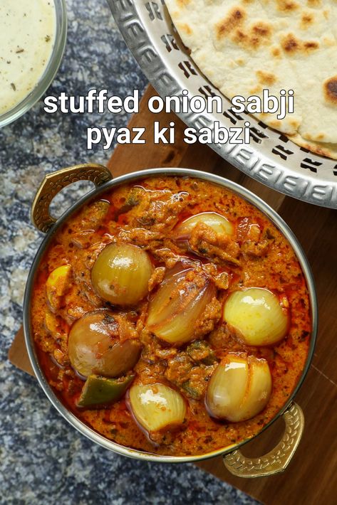 Sabzi Recipe Indian Foods, Onion Curry, Hebbars Kitchen, Sabji Recipe, Hebbar's Kitchen, Indian Curries, Onion Vegetable, Spicy Snacks Recipes, Pakora Recipes