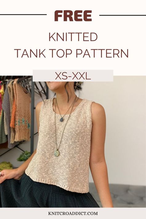 Knitted Tank Top Pattern Free, Knit Shirt Pattern, Knit Top Pattern Free, Knit Tank Pattern, Knit Tank Top Pattern, Free Knitting Patterns For Women, Intermediate Knitting Patterns, Vest Pattern Free, Summer Knitting Patterns