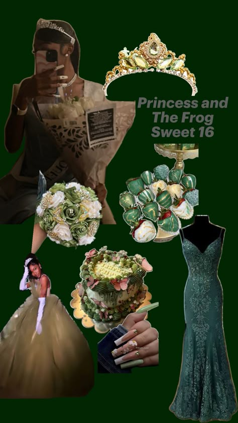 sweet 16 #sweet16 #princessandthefrog Sweet 16 Crowns, Sweet 16 Party Planning, Tiana Wedding, Princess Tiana Birthday Party, Tiana Birthday Party, Princess Sweet 16, Sweet 16 Party Themes, Sweet 16 Outfits, Super Sweet 16