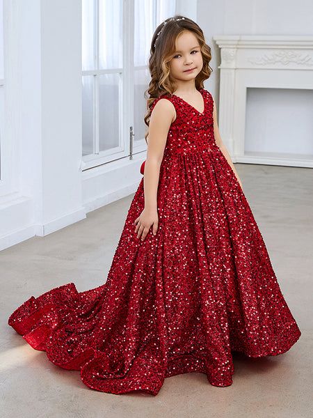 Dazzling Red Sequined Princess Ball Gown with V-Neck and Court Train for Girls (2003224944) Champagne / 4T Product Code: 224944         Embellishment: Sequins             Fabric: Sequins             Silhouette: Ball-Gown/Princess             Neckline: V-Neck             Sleeve: Sleeveless             Hemline/Train: Court Train             Back Style: Crossed Straps,V Back Straight Wedding Dresses, Dresses Birthday, Sequins Fabric, Ball Gowns Princess, Sequin Dresses, Girls Formal Dresses, Princess Gown, Princess Ball Gowns, Designer Outfits