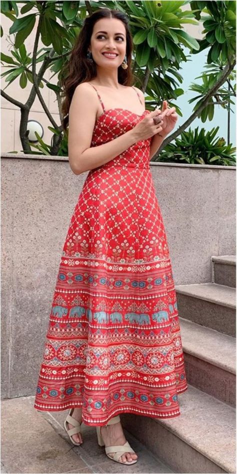 Dress For Club Night Outfit Ideas, Dia Mirza Outfits, Yellow Aesthetic Dress, Karwachauth Dress Ideas, Red Ethnic Wear, Anita Dongre Dresses, Anita Dongre Dress, Dongre Dress, Red Traditional Dress