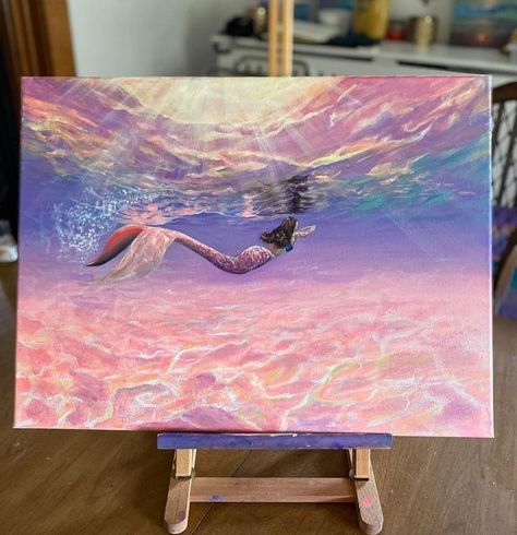 Mermaid Artwork, Mermaid Painting, Canvas Drawings, Canvas Painting Designs, Painting Art Lesson, Small Canvas Art, Nature Art Painting, Art Inspiration Painting, Mini Canvas Art