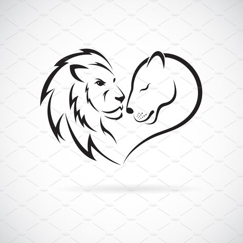 Male And Female Lion Tattoo, Matching Lion Tattoos Couples, Pair Tattoos Couple, Lion Couple Tattoo, Couple Tattoo Design, Female Lion Tattoo, Pair Tattoos, Fingerprint Tattoos, Puzzle Piece Tattoo