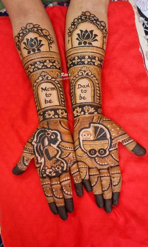 Godh Bharai Mehendi, Mehendi For Baby Shower Indian, Mehandi Design For Baby Shower Function, Mehendi Designs For Baby Shower Function, Pregnancy Mehndi Design, Mehndi Designs For Baby Shower Function, Baby Shower Mehandi Designs, Baby Shower Mehendi Designs Latest, Mom To Be Mehendi Design