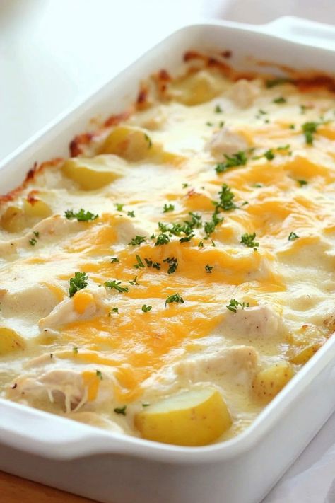 Indulge in the ultimate comfort food with this delicious chicken potato casserole recipe. Perfect for a cozy family dinner or a potluck gathering, this hearty dish is easy to make and always a crowd-pleaser. Layers of tender chicken, thinly sliced potatoes, creamy sauce, and melted cheese come together to create a scrumptious dish that will warm your soul. Chicken Potatoes Casserole Recipes, Chicken And Potato Casserole, Potato Chip Chicken, Chicken Potato Casserole, Creamy Potatoes, Creamy Chicken Casserole, Chicken Potato, Chicken And Potatoes, Potato Dinner