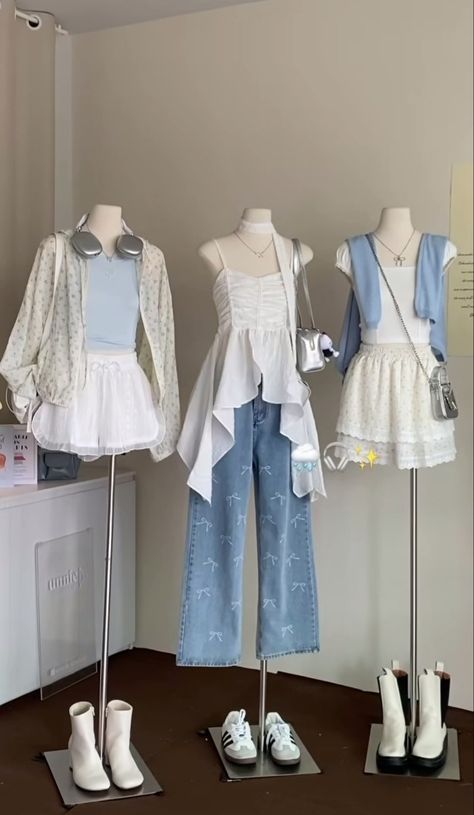 Sweet Outfits Girly, Blue Coquette Outfit, Shoujo Fashion, Shoujo Outfits, Korean Aesthetic Outfits, Girly Coquette, Girly Girl Outfits, Clothes Korean Style