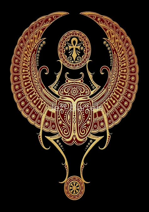 Golden Red Winged Egyptian Scarab Beetle with Ankh " Posters ... Egyptian Scarab Beetle, Egyptian Scarab, Scarab Beetle, For Sale, Red, Gold, Black, Design, Art