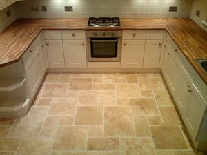 Travertine kitchen floors-love the look! Travertine Floors In Kitchen, Travertine Kitchen Floors, Travertine Tiles Kitchen, Travertine Kitchen, Wishlist Wednesday, Floors In Kitchen, Travertine Floor Tile, Trendy Kitchen Tile, Travertine Floors