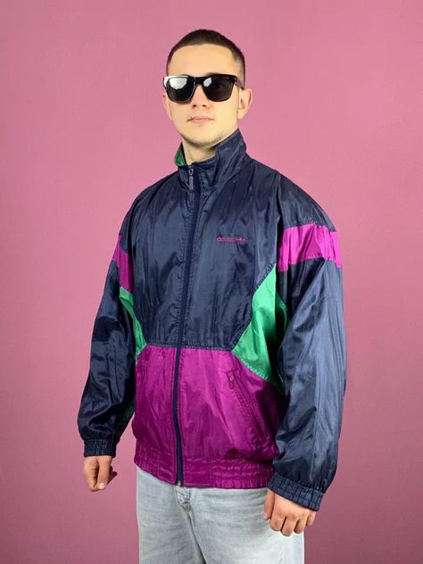 90s Adidas Originals Vintage Men's Windbreaker Jacket - M Multicolor Nylon Sport | eBay