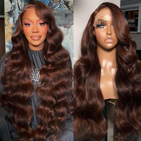 PRICES MAY VARY. 【13x6 Chocolate Brown Wig Human Hair Material】: 100% Top quality human hair, full and thick. No tangle, soft and comfortable. ​The lace part of the 13x6 lace front wig can cover your entire top of the head, so the naturalness are higher. ​Lace is soft and better match all skin, Make the Hairline More Invisible.180% Density Lace front wigs human hair pre plucked with baby hair, look more natural and attractive. 【180% Density Brown Lace Front Wigs Human Hair】: The lace area of 13× Brown Wig Styles, Dark Brown Wigs Black Women, Brown Hair Extensions, Full Lace Front Wigs, Chocolate Brown Hair, Warm Chocolate, Lace Front Wigs Human Hair, Wigs Human Hair, Brown Wig