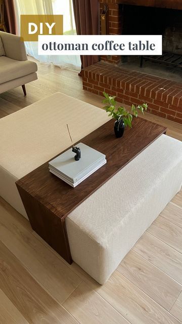 Ottoman With Tray On Top, Tray On Ottoman Ideas, Tray On Ottoman, Ottoman Tray Ideas, Ottoman Table Top, Ottoman Tray Decor Ideas, Living Room Ottoman Coffee Table, Ottoman Coffee Table Decor, Diy Ottoman Coffee Table