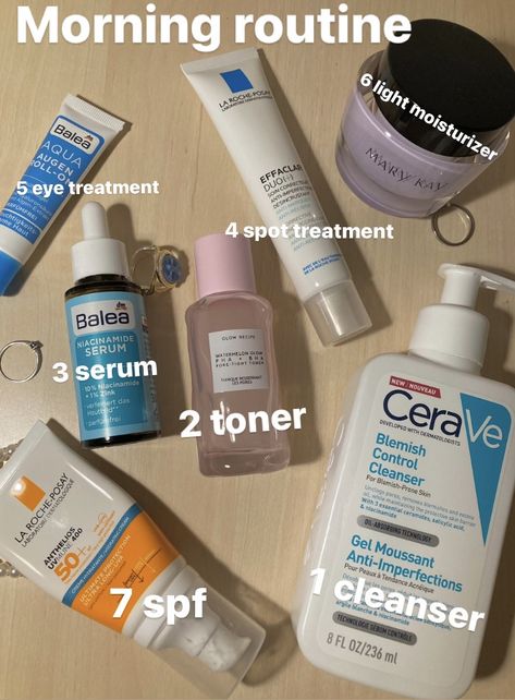 Morning And Night Skin Care Routine For Acne, Acne Combination Skin Skincare, Best Routine For Acne Prone Skin, Good Skincare Products For Acne, Morning Routine Skincare Products, Skin Care For Acne Prone Skin Products, Best Face Serum For Acne Prone Skin, Balea Skin Care Routine, Best Acne Skin Care Routine