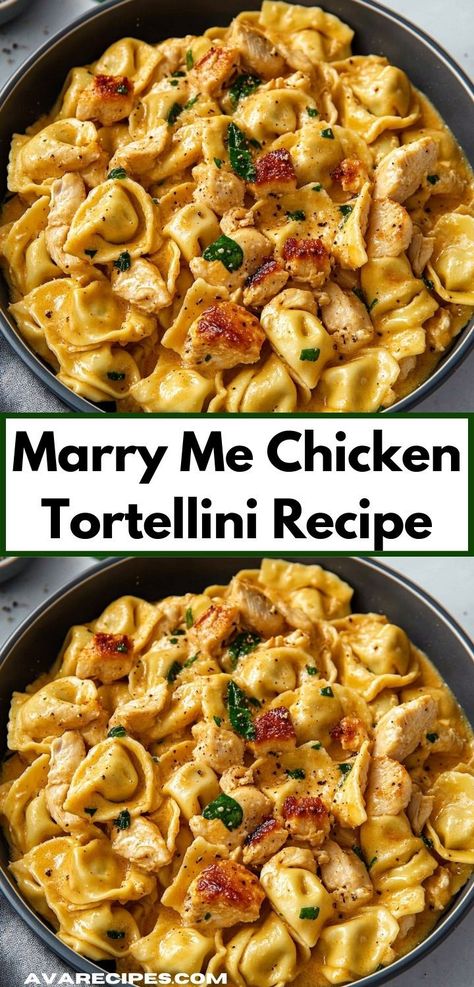 Craving a quick weeknight dinner? This Marry Me Chicken Tortellini is an easy dinner recipe that can be prepared in just 30 minutes, making it perfect for busy families looking to enjoy a delicious meal together. Chicken Family Recipes, Way Dinner Recipes, One Pan Marry Me Chicken Tortellini, Marry Me Chicken Recipe With Orzo, Healthy Dinner Ideas Pasta, Easy Dinner Bake Recipes, Easy Comfort Dinner Recipes, Marry Me Tortellini Recipes, Tortellini Pasta Dinner