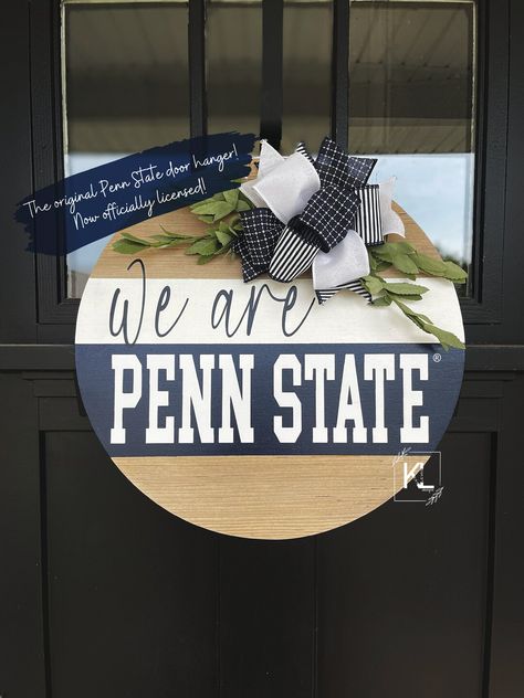 Penn State Door Hanger Front Door Decor Football Sign - Etsy Penn State Crafts, State Door Hanger, We Are Penn State, State Decor, Door Mat Diy, Door Signs Diy, State Signs, Wood Door Hangers, Penn State