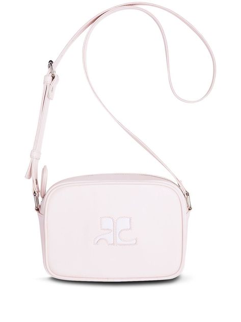 White Shoulder Bags, Bags Logo, Pink Leather, Pink Bag, Pale Pink, Patch Logo, Mini Bag, Calf Leather, Camera Bag