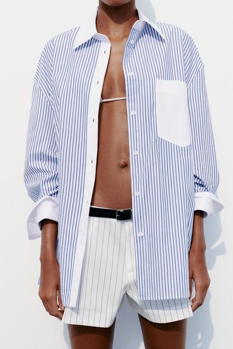 Women's Shirts & Blouses | ZARA Canada - Page 2 Blue Striped Shirt, Blazer Shirt, Mens Stripes, Zara Blouse, Shirt Maker, Shirt Blouses Tops, Spring Shirts, Women Shirts Blouse, Shirts Blouses