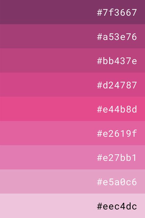 Hot Pink Hex Code, Pink Color Palette Hex Codes, Pink Color Palette Colour Schemes, Pink Color Codes, Pink Hex Codes, Pink Palette Color, Color Palettes Pink, Colour Palette Hex Codes, Pink Color Palettes