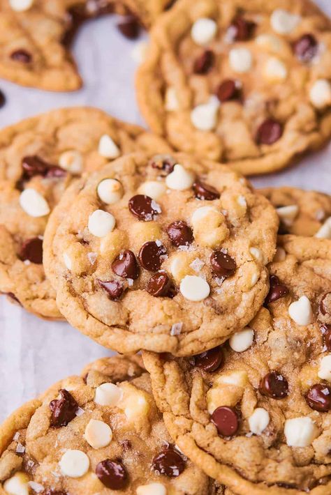 These Chocolate Chip and White Chocolate Chip Cookies are like two cookies in one! These delicious cookies are an elevated version of classic chocolate chip cookies, bursting with both semi-sweet chocolate chips and white chocolate chips. These chewy cookies have nice crispy edges, and they will definitely satisfy your sweet tooth. White Chocolate And Chocolate Cookies, Chocolate Chip Cookies With White Chips, Dark And White Chocolate Chip Cookies, Milk And White Chocolate Chip Cookies, Cookie With White Chocolate Chips, Chocolate And White Chip Cookies, Black And White Chocolate Chip Cookies, Joy Food Sunshine Chocolate Chip Cookies, White And Chocolate Chip Cookies