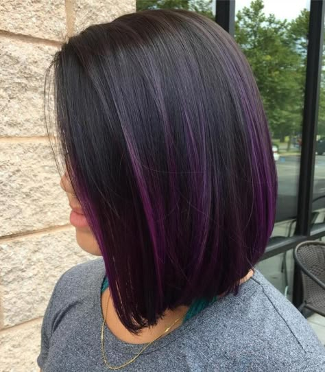 20 Must-Try Subtle Balayage Hairstyles Purple Peekaboo Highlights For Dark Hair, Purple Balayage, Popular Short Haircuts, Purple Ombre Hair, Black Hair With Highlights, Hair Color Shades, Hair Color Purple, Ombre Hair Color, Purple Ombre