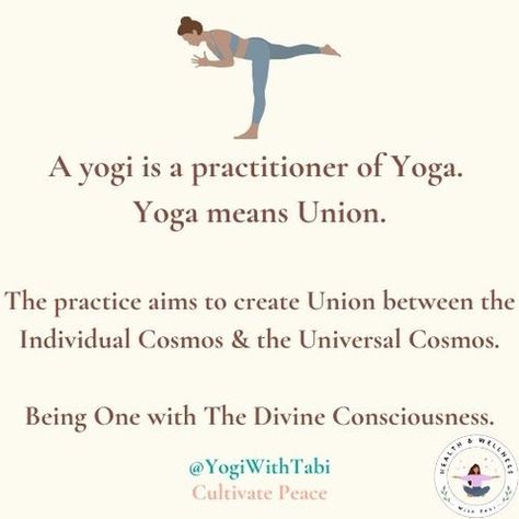 🧘‍♀️ What is a Yogi? A Yogi means to practice Yoga. Yoga is a philosophy. It's not a religion. The goal or practice of Yoga is to get closer to the Source or the Universe or God. . . . . . . . . . . . . . . . . . #yogi #yoga #practice #God #Source #universe #cosmos #yogiwithtabi #wellnesswithtabi #yogapractice #selfcare #healthandwellness Christian Yoga, Yoga Philosophy, Practice Yoga, Yoga Is, The Goal, Yoga Life, The Source, Yoga Practice, The Universe