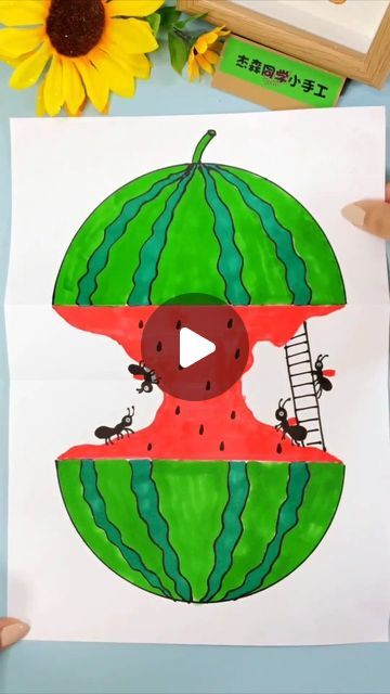 Simple and Easy Drawing Ideas on Instagram: "Learn how to draw a juicy watermelon in this fun and easy tutorial! 🍉✨ Follow along as I guide you step-by-step to create a vibrant and realistic watermelon drawing. We'll start by sketching the outer shape, then add the characteristic stripes and seeds. Finally, we'll bring it to life with bold colors to capture that fresh, summery feel. Perfect for beginners and art enthusiasts alike, join me and let's draw a delicious-looking watermelon together!" Easy To Trace Drawings, Whimsical Staircase, Forest Art Drawing, Green Paper Craft, Surprise Artwork, Simple Drawings For Kids, Surprise Drawing, Nature Drawing For Kids, Calm Forest