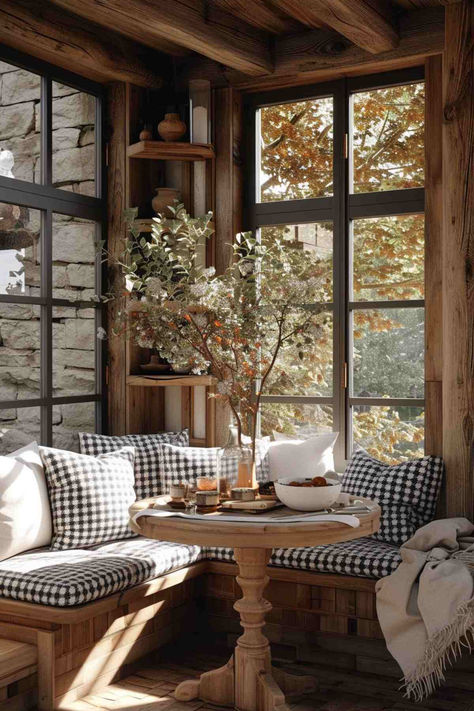 40+ Farmhouse Breakfast Nook Designs for a Rustic and Warm Atmosphere Cozy Cottage Interior Design, Coastal Farmhouse Interior Design, Vintage Farmhouse Decor Ideas, Modern Cottage Dining Room, Rustic Home Aesthetic, Rustic Breakfast Nook, Modern Cottage Interior Design, Modern Cottage Garden, Rustic Cottage Interiors