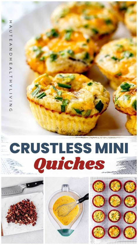 Mini crustless quiches are the perfect make-ahead breakfast for busy mornings. Made without pastry or cream for a light and easy start to the day! Weekend Menu Ideas, Crustless Mini Quiche, Breakfast Quiche Crustless, Mini Quiche Recipe, Quiche Crustless, Mini Breakfast Quiche, Crustless Quiches, Breakfast Quiche Recipes Easy, Quiche Recipes Crustless