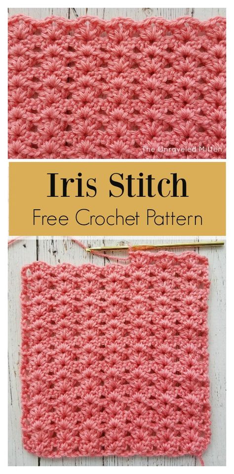 Iris Stitch Free Crochet Pattern Iris Stitch Crochet, Crocheted Things, Crochet 101, Afghans Crochet, Crochet Knit Stitches, Crochet Tips, Afghan Crochet, Patterns Ideas, Stitch Crochet