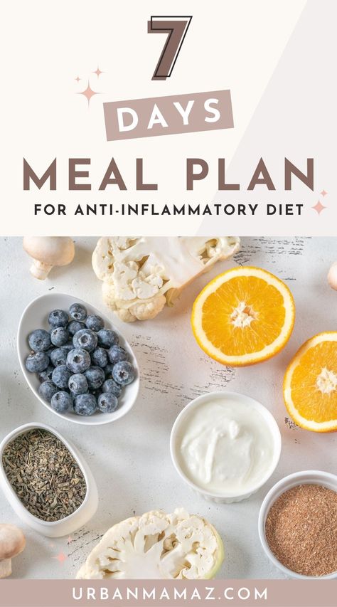 Looking for a 7 day meal plan for anti inflammatory diet? Here's a 7 days anti inflammatory diet meal plan! Anti Bloat Diet Plan, Meals For Inflammation, Inflamation Diet Meals, Pancreatic Diet Meal Plan, Flammatory Foods To Avoid, Clean Eating Anti Inflammation Recipes, Non Inflammatory Meals, Anti Inflamitory Meals, Anti Inflammation Diet Recipes For Beginners