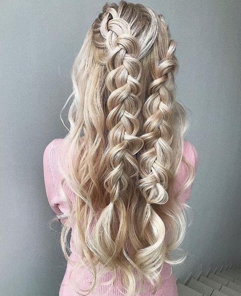 Braid Half Up Half Down, Braided Half Updo, Cute Prom Hairstyles, Tan Skin Blonde Hair, Prom Hair Down, Braided Half Up, Elegant Wedding Hair, Braided Ponytail Hairstyles, Long Hair Updo