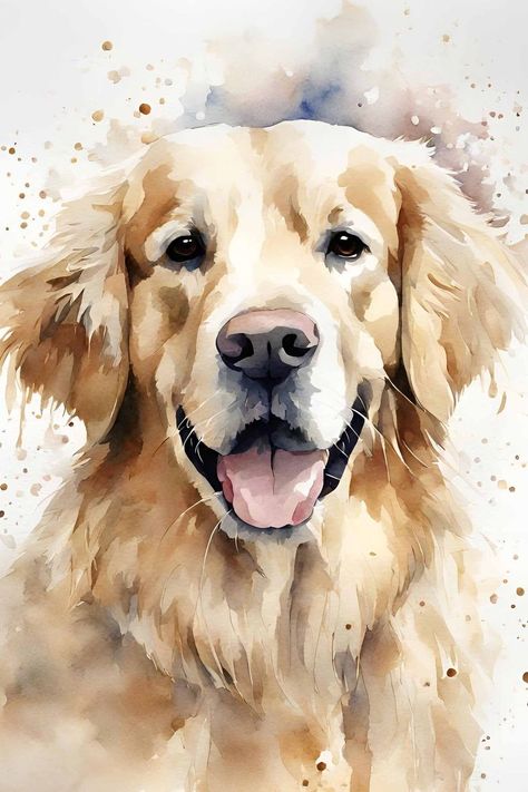 Painted Golden Retriever, Painting Of Golden Retriever, Watercolour Golden Retriever, Golden Retriever Puppy Painting, Golden Retriever Illustration Cartoon, Golden Retriever Watercolor Painting, Golden Retriever Painting Easy, Watercolor Golden Retriever, White Dog Painting