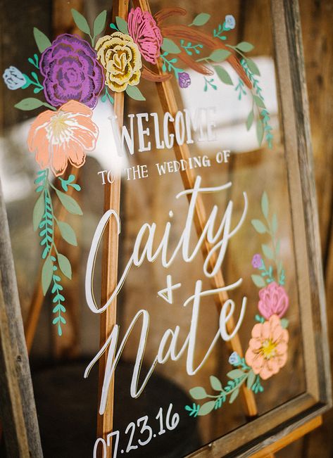 Spring Wedding Welcome Sign, Spring Wedding Signage, Mirror Welcome Sign Wedding, Doughnut Wall, Wedding Entrance Sign, Welcome To Our Wedding Sign, Colorado Ranch, Refined Rustic, Colorful Wedding Invitations