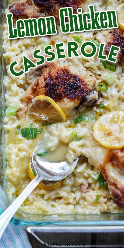 You'll love the bright fresh flavors of this easy to make Lemon Chicken Casserole Recipe! It's always a hit with the whole family and because it's so simple to make, it will be your new favorite as well. Enjoy the fresh flavors of lemon with tender rice and chicken. Lemon Pepper Chicken Casserole, Bowl Me Over, Lemon Chicken Casserole, Salad Pasta Recipes, Lemon Chicken Rice, Fried Chicken Skin, Chicken Rice Bake, Creamy Lemon Chicken, Chicken Rice Casserole