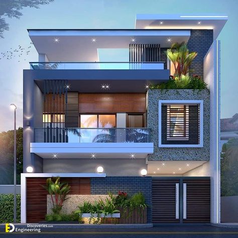 3 Storey House Design Modern Architecture, Indian House Exterior Design, House Structure Design, Small House Design Architecture, 3 Storey House Design, House Outer Design, Small House Front Design, Small House Elevation, House Balcony Design