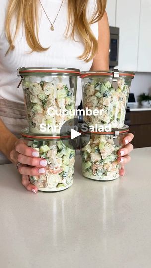 The Easiest Cucumber Shrimp Salad | The best kind of protein-packed salad for meal prep! Juicy, bite-sized shrimp gets tossed with crisp cucumbers, green onion, fresh dill, and a creamy... | By DownshiftologyFacebook Cucumber Shrimp, Salad Dressing Recipes Vinaigrette, Shrimp Meal Prep, Packed Salad, Suddenly Salad, Easy Cucumber Salad, Cucumber Dill Salad, Protein Salad, Salad Meal Prep