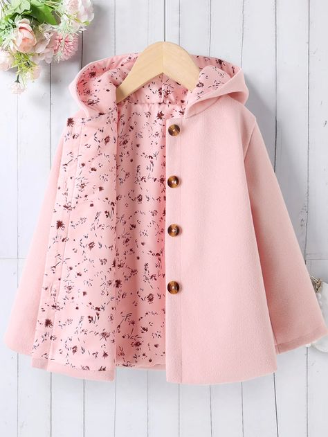 Baby Pink Casual Collar Long Sleeve Fabric Plain Regular Embellished Non-Stretch  Toddler Girls Clothing Baby Clothes Pink, Childrens Coats, Toddler Coats Girl, Girls Coats, Shein Kids, Sewing Kids Clothes, Girl Coat, Dresses Kids Girl