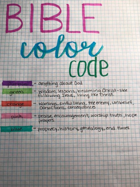 Bible Code Color, Notebook Color Code, Color Code For Bible Study, How To Color Code Bible, Bible Coding Ideas, Bible Marking Color Code, Color Code Bible Study, Bible Highlighter Color Code, Color Coordinate Bible